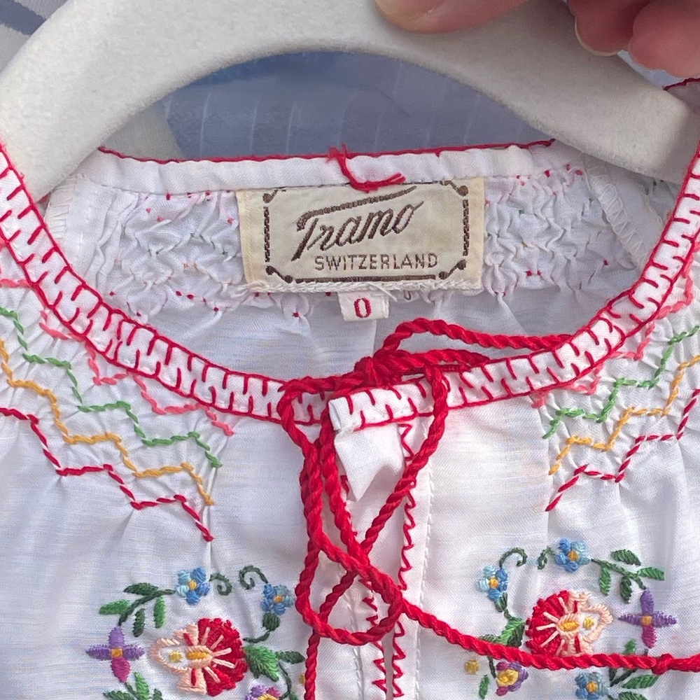 Tramo Switzerland Embroidered Peasant Top in White & Red BABY